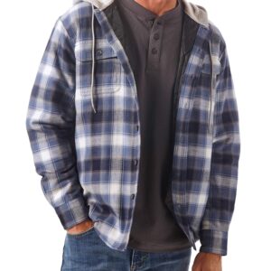 Wrangler Authentics Men's Long Sleeve Quilted Lined Flannel Shirt Jacket with Hood, Blue/Black, Large