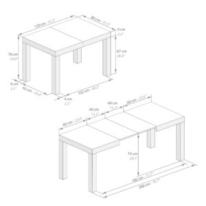 Mobili Fiver, First Extendable Table, 47,2(77,6) x31,5 in, Ashwood Black, for 6-8 people, Expandable Dining Table for Kitchen, Living room, Italian Furniture