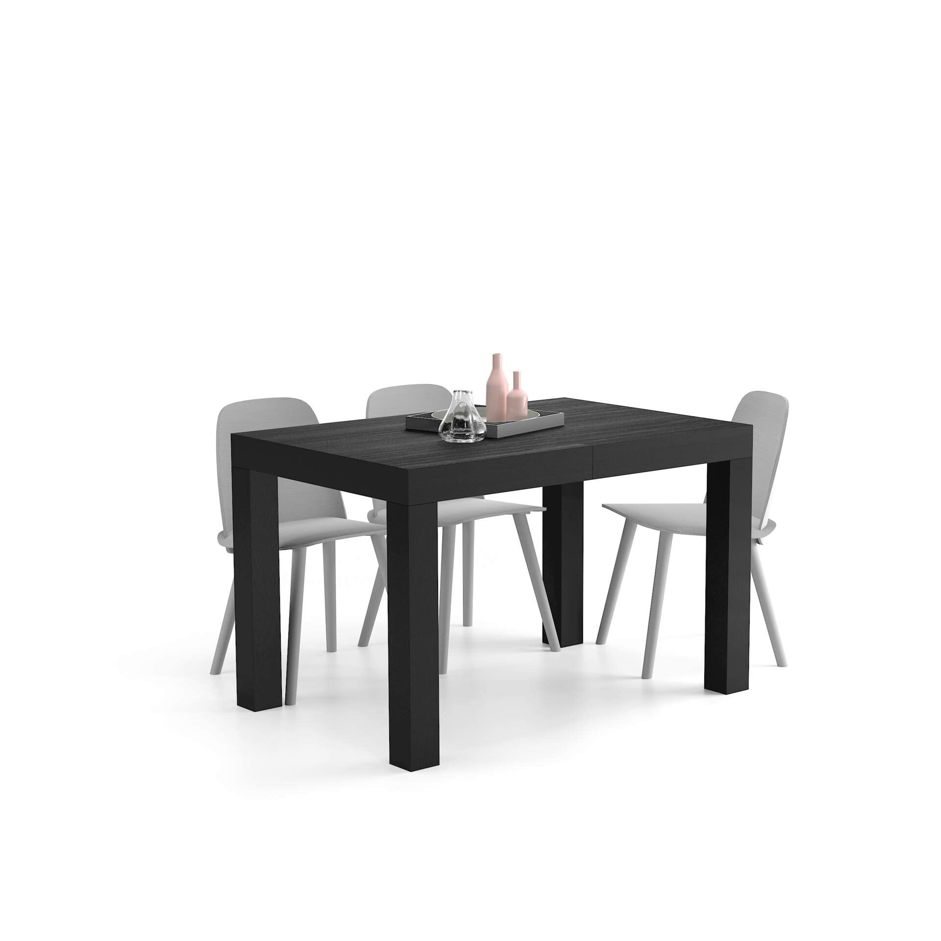 Mobili Fiver, First Extendable Table, 47,2(77,6) x31,5 in, Ashwood Black, for 6-8 people, Expandable Dining Table for Kitchen, Living room, Italian Furniture