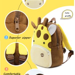 Ladyzone Toddler Backpack Zoo Animals Backpacks Cute Plush Bag Cartoon 10" Preschool Book Bag For 2+ Years Girls Boys (Giraffe)