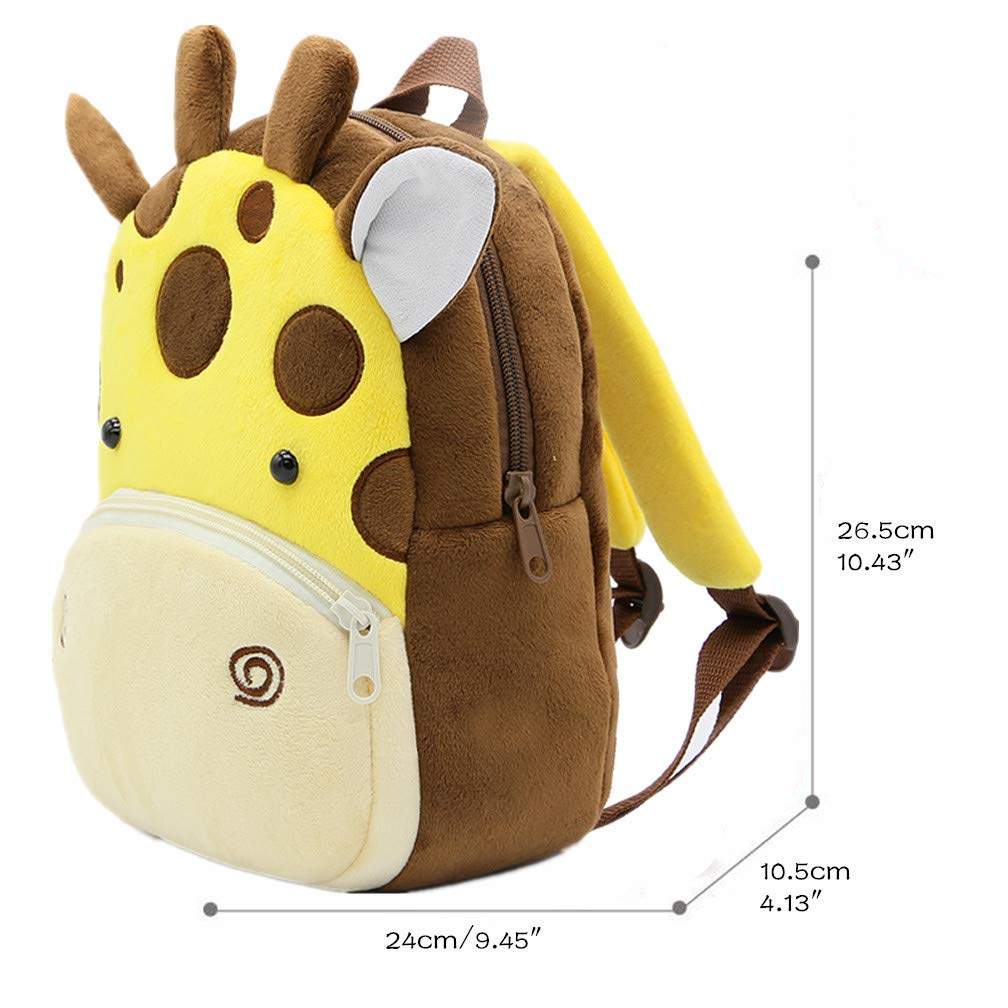 Ladyzone Toddler Backpack Zoo Animals Backpacks Cute Plush Bag Cartoon 10" Preschool Book Bag For 2+ Years Girls Boys (Giraffe)