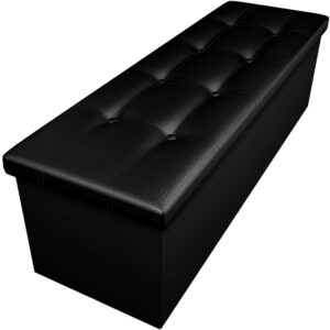 camabel 43 inch folding storage ottoman bench cube hold up 700lbs faux leather long ottoman with storage foam seat footrest padded bed storage bench for bedroom coffee table rectangular black bg363