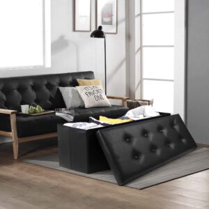 Camabel 43 Inch Folding Storage Ottoman Bench Cube Hold up 700lbs Faux Leather Long Ottoman with Storage Foam Seat Footrest Padded Bed Storage Bench for Bedroom Coffee Table Rectangular Black BG363