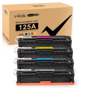 v4ink remanufactured toner cartridge replacement for hp 125a cb540a cb541a cb542a cb543a toner for use with hp color cp1215 cp1518ni cp1515n cm1312nfi mfp printer – black cyan magenta yellow