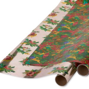 Papyrus Vintage Christmas Wrapping Paper Set, Holiday Traditions (2 Rolls 40 sq. ft., 3 Bows, 1 Ribbon, 3 Gift Tags, 12 Labels)