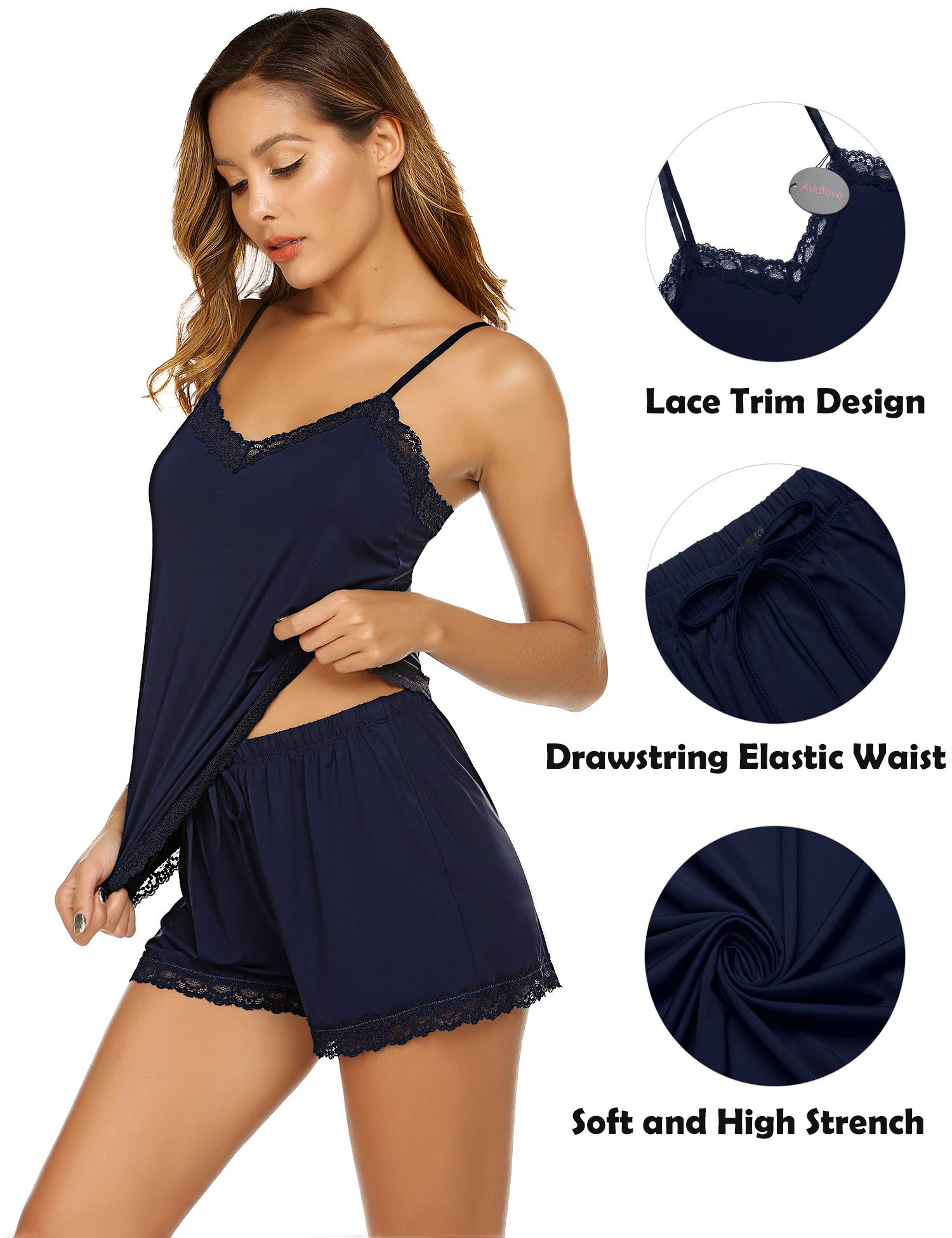 Avidlove Women Pajamas Set Lace Cami Top and Shorts Set Sleeveless Sleepwear Summer Pjs (Blue,M)