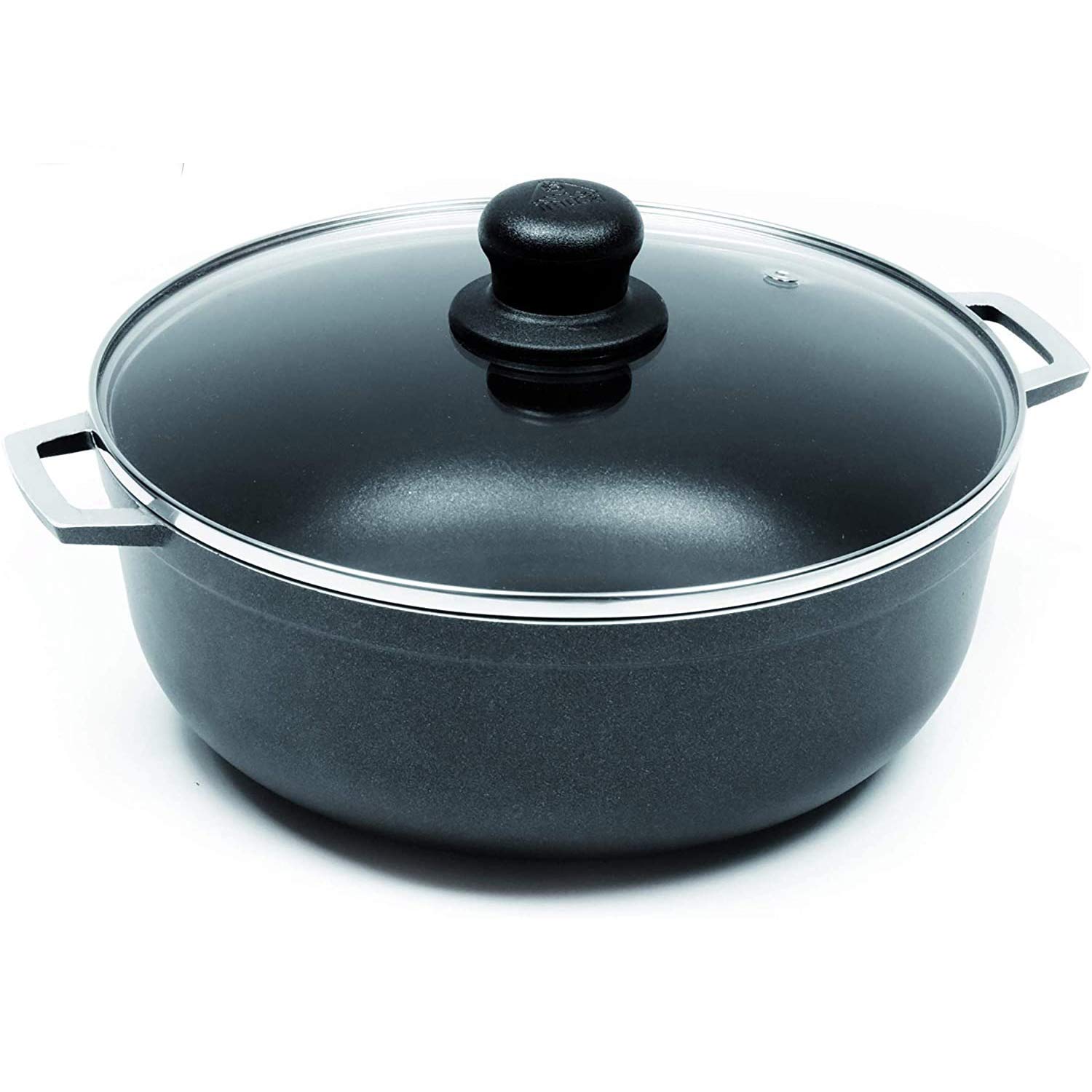 IMUSA USA Black 3.5Qt Nonstick Caldero with Glass Lid and Steam Vent (Dutch Oven), 3.5-Quarts