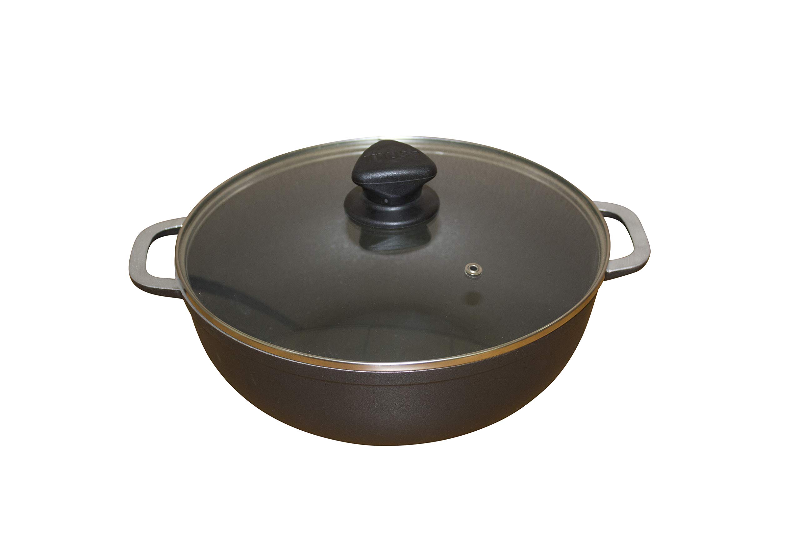 IMUSA USA Black 3.5Qt Nonstick Caldero with Glass Lid and Steam Vent (Dutch Oven), 3.5-Quarts