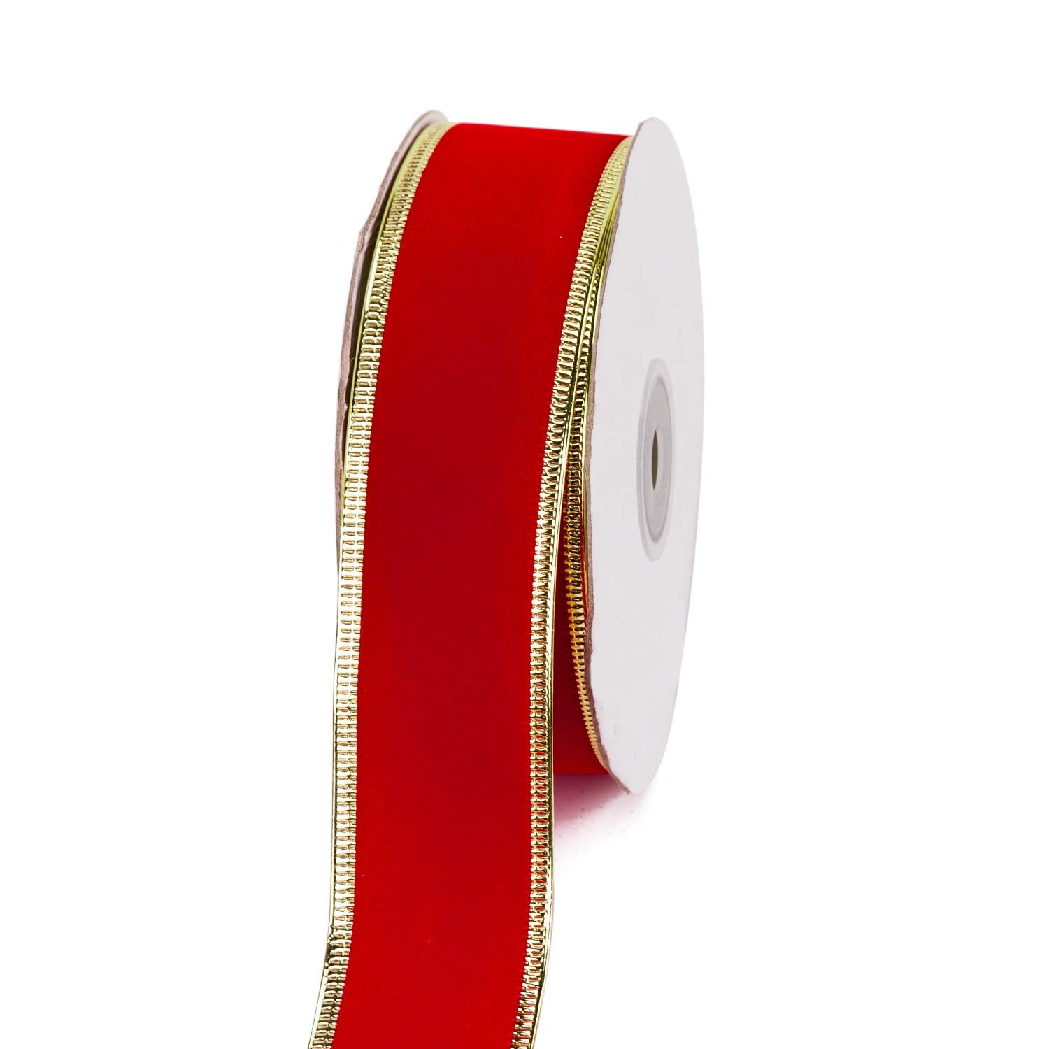 LaRibbons Wired Christmas Holiday Ribbon - Red with Gold Edges Velvet Ribbon - 1.5 inch x 25 Yard Each Roll