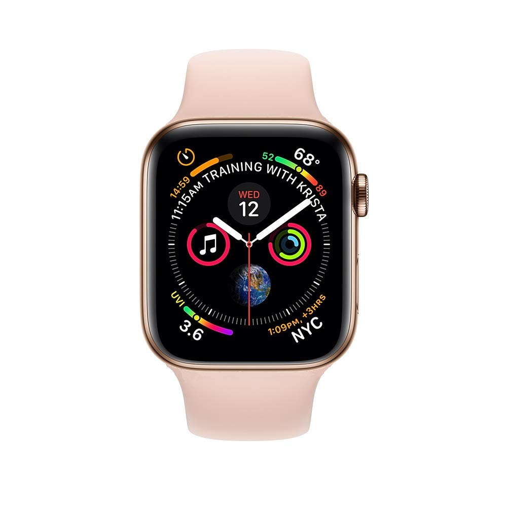 Apple Watch Series 4 (GPS + Cellular, 44MM) - Gold Stainless Steel Case with Pink Sand Sport Band (Renewed)