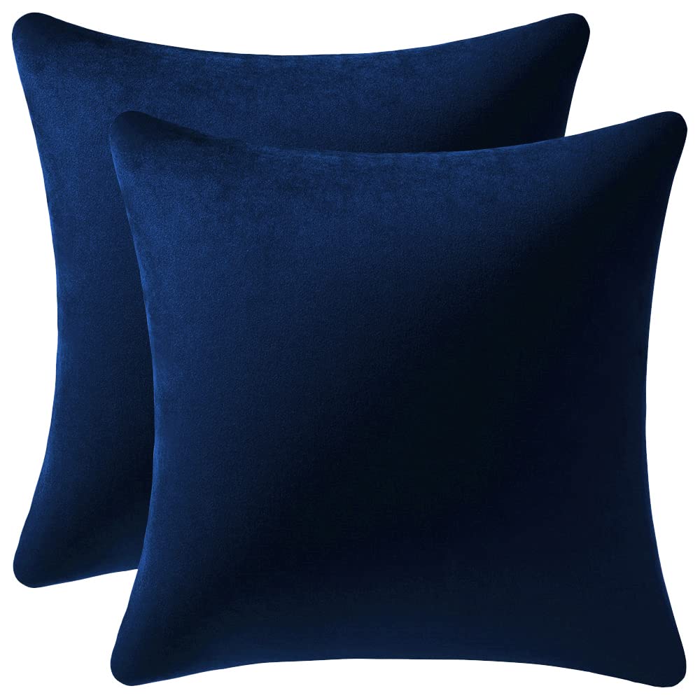 DEZENE Couch Pillow Cases 18x18 Navy: 2 Pack Cozy Soft Velvet Square Throw Pillow Covers for Farmhouse Home Decor