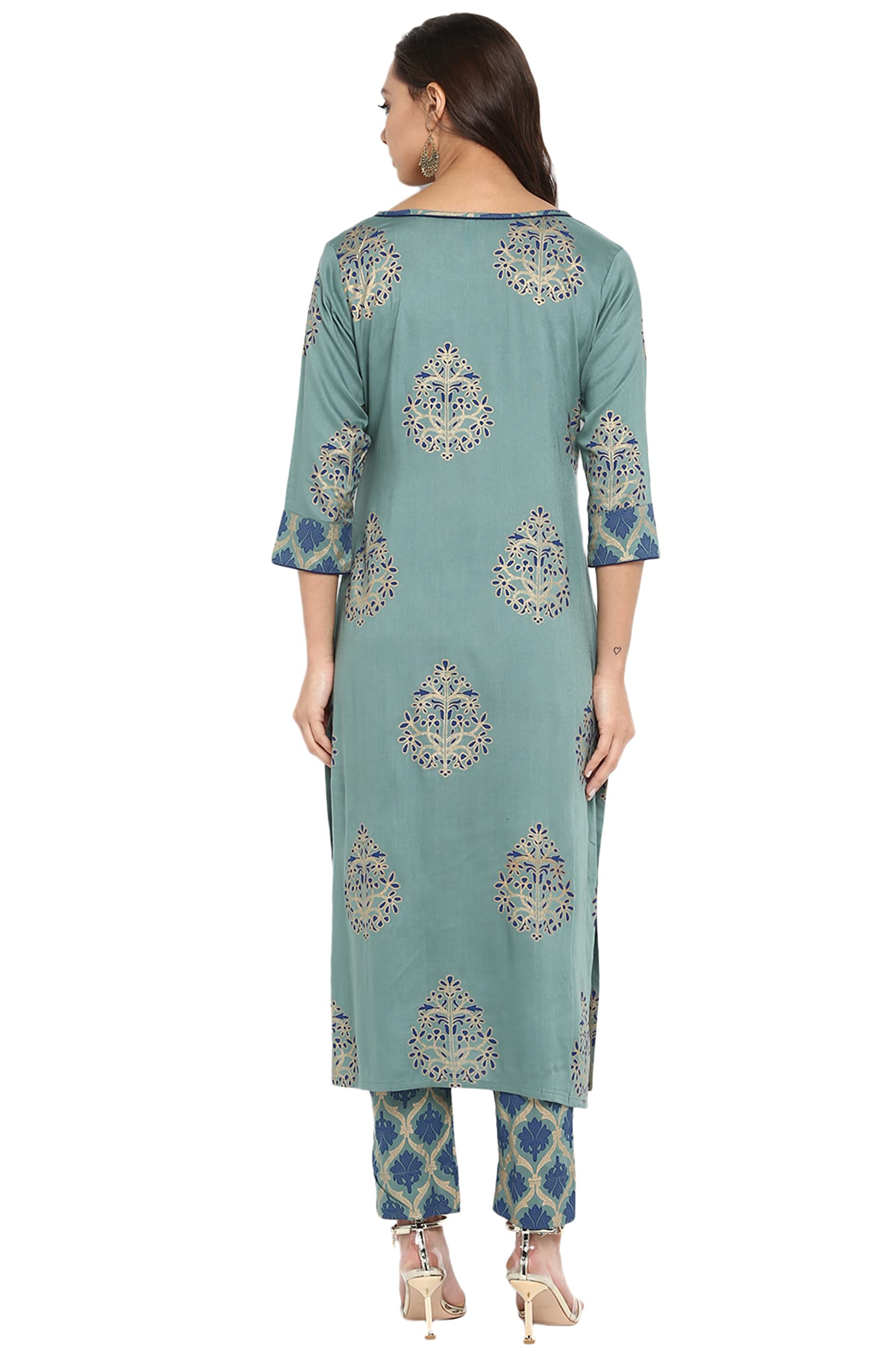 Janasya Indian Women's Tunic Tops Rayon Kurti Set for Women(SET094-KR-NP-S) Turquoise