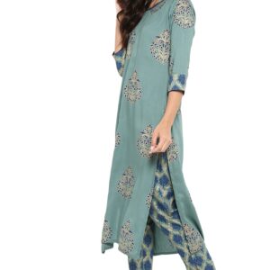 Janasya Indian Women's Tunic Tops Rayon Kurti Set for Women(SET094-KR-NP-S) Turquoise