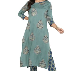 Janasya Indian Women's Tunic Tops Rayon Kurti Set for Women(SET094-KR-NP-S) Turquoise