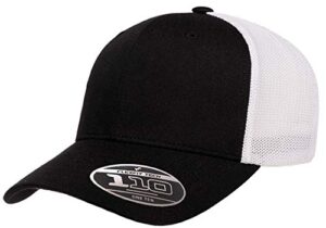 flexfit men's 110 recycled trucker mesh cap-2-tone, black/white, osfa