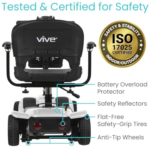 Vive 4 Wheel Mobility Scooter - Electric Powered Wheelchair Device - Compact Heavy Duty Mobile for Travel, Adults, Elderly - Long Range Power Extended Battery with Charger and Basket Included