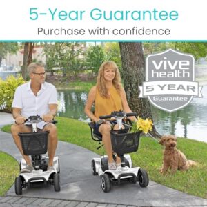 Vive 4 Wheel Mobility Scooter - Electric Powered Wheelchair Device - Compact Heavy Duty Mobile for Travel, Adults, Elderly - Long Range Power Extended Battery with Charger and Basket Included