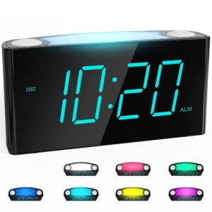 rocam digital alarm clock for bedrooms - large 7.5'' led display with dimmer, snooze, 7 color night light, easy to set, usb chargers, battery backup, 12/24 hour for kids,heavy sleepers(blue)