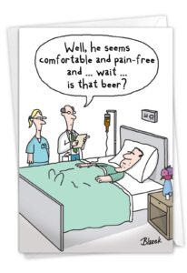 nobleworks - funny get well soon card with envelope - cartoon humor, feel better greeting - beer drip c7268gwg