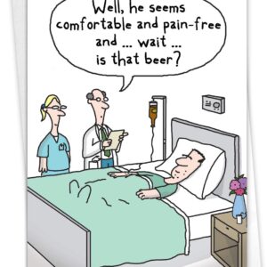 NobleWorks - Funny Get Well Soon Card with Envelope - Cartoon Humor, Feel Better Greeting - Beer Drip C7268GWG