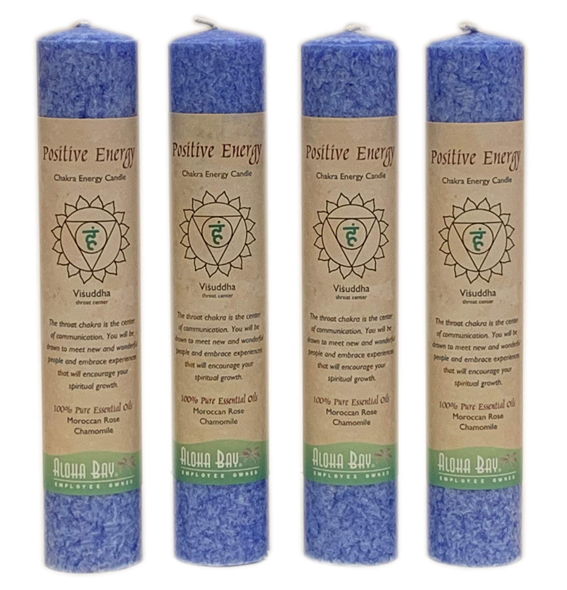 Aloha Bay Chakra Energy Pillar Candles | Meditation and Balance Set (4 pack, Positive Energy - Visuddha | Moroccan Rose, and Chamomile)