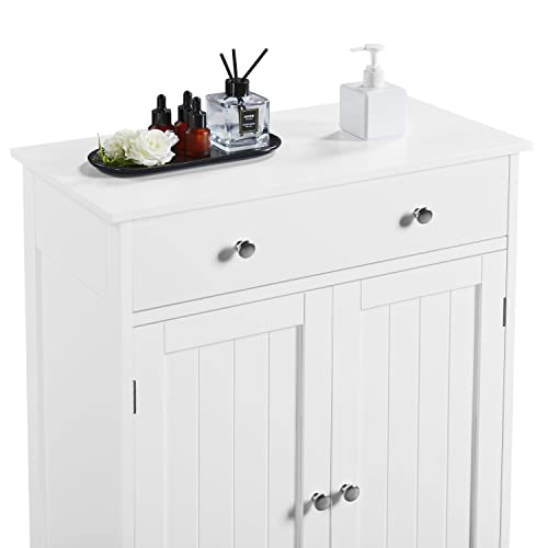 Yaheetech Free Standing Bathroom Cabinet with 1 Drawer 2 Doors and Adjustable Shelf, Wooden Entryway Storage Cabinet, 11.8D x 23.6W x 31.5H in, White