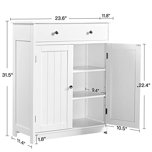 Yaheetech Free Standing Bathroom Cabinet with 1 Drawer 2 Doors and Adjustable Shelf, Wooden Entryway Storage Cabinet, 11.8D x 23.6W x 31.5H in, White