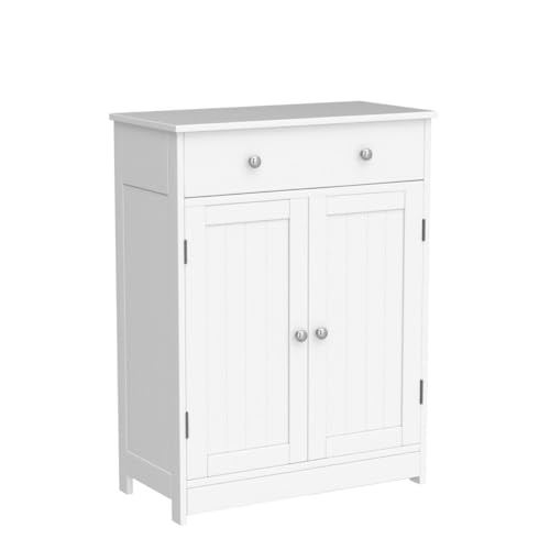 Yaheetech Free Standing Bathroom Cabinet with 1 Drawer 2 Doors and Adjustable Shelf, Wooden Entryway Storage Cabinet, 11.8D x 23.6W x 31.5H in, White