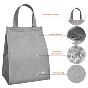 CCidea Lunch Bag for Women Men,Simple Insulated Lunch Box,Reusable Lunch Boxes for Office Work Travel(Grey with Velcro)