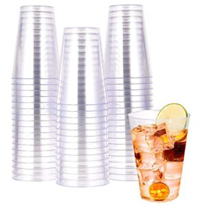 JOLLY CHEF 14 oz Clear Plastic Cups, 50 Pack Heavy-duty Party Glasses, Disposable plastic cups for wedding Cocktails Tumblers, Ideal for Halloween, Christmas, and Thanksgiving Parties