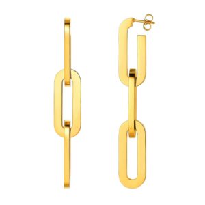 Oversize Statement Earrings Fashion 18K Gold Plated Long Dangle Square Hoop Earring Asymmetrical Earrings for Women