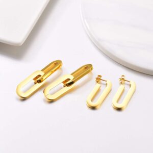 Oversize Statement Earrings Fashion 18K Gold Plated Long Dangle Square Hoop Earring Asymmetrical Earrings for Women