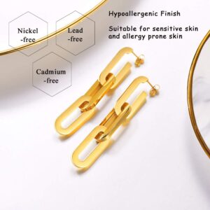 Oversize Statement Earrings Fashion 18K Gold Plated Long Dangle Square Hoop Earring Asymmetrical Earrings for Women