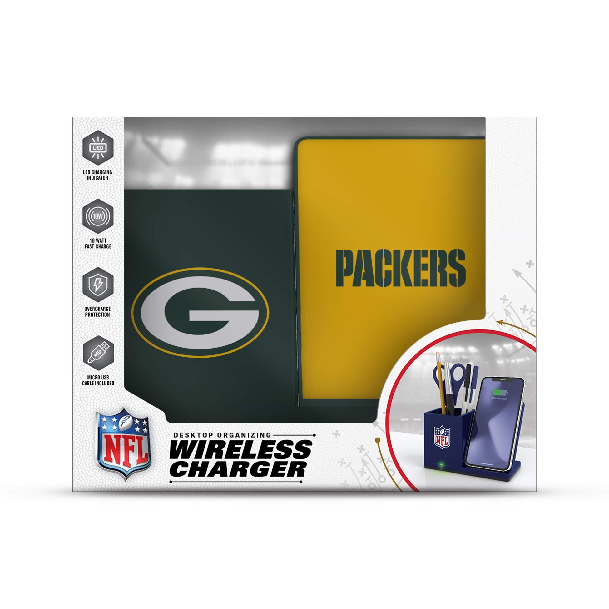 SOAR NFL Wireless Charger and Desktop Organizer, Green Bay Packers