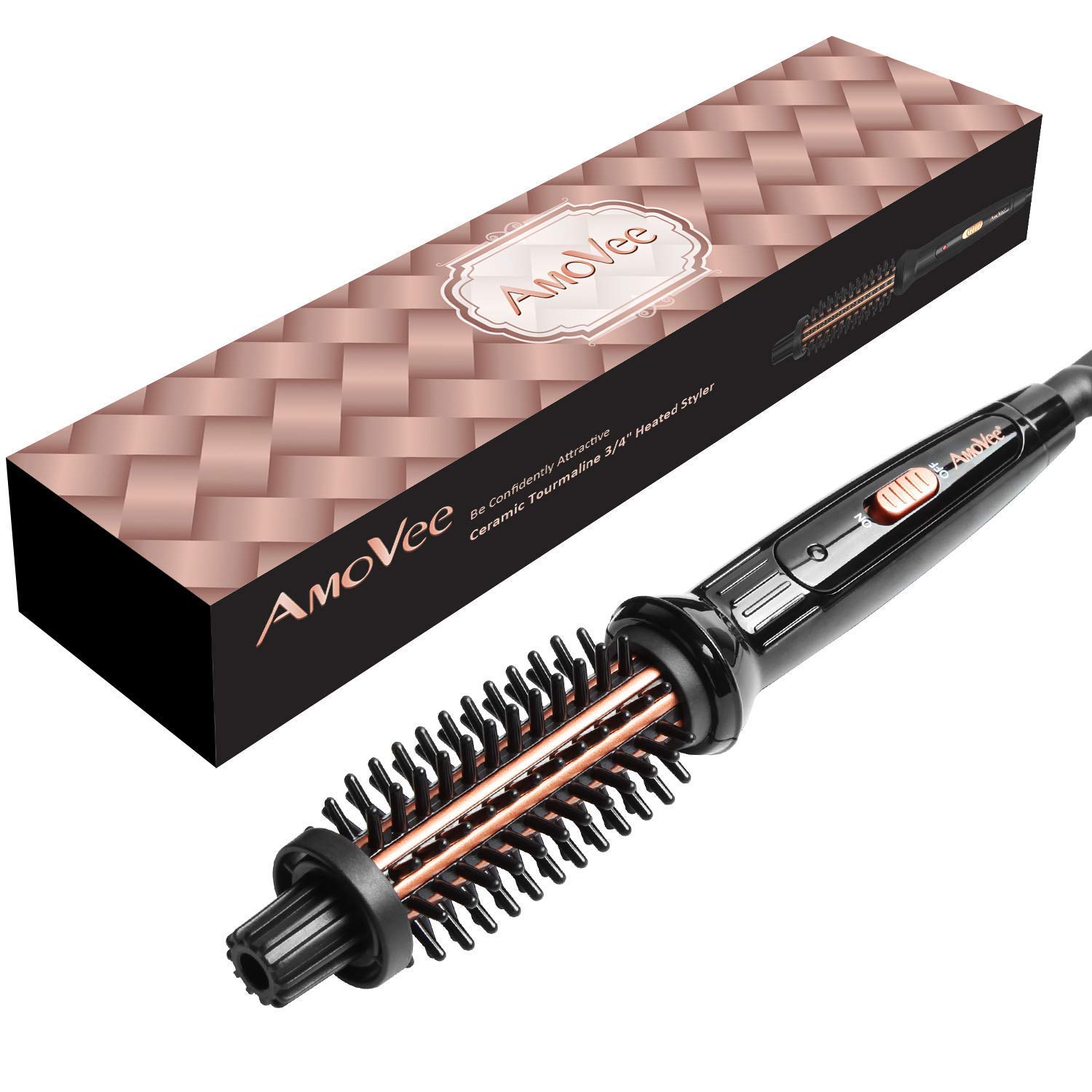 AmoVee Mini Curling Iron Travel Hair Brush Anti-Scald Curling Wand Ceramic Tourmaline Hot Brush 3/4 Inch Barrel for Short Hair