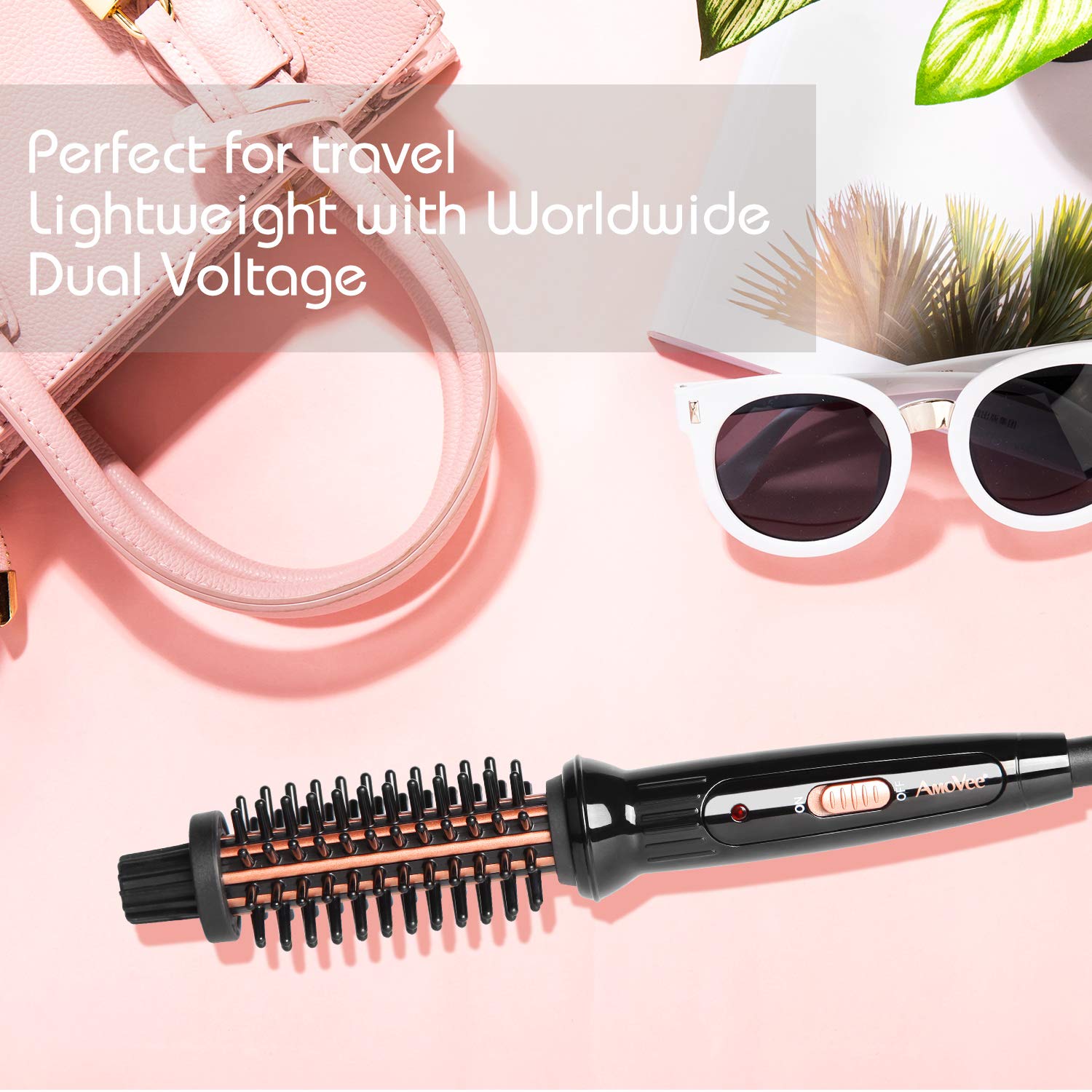 AmoVee Mini Curling Iron Travel Hair Brush Anti-Scald Curling Wand Ceramic Tourmaline Hot Brush 3/4 Inch Barrel for Short Hair