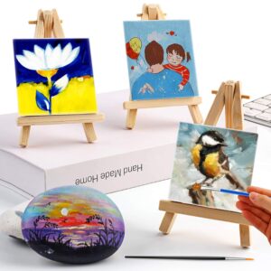 Mini Canvas and Easel, Cridoz 47 Pieces Mini Canvas Painting Set Includes 4x4 Inches Primed Canvas, Mini Easel, Acrylic Paint, Paintbrushes and Palette for Kids Artists Art Party