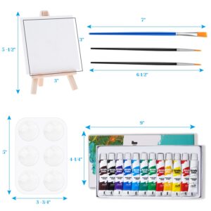 Mini Canvas and Easel, Cridoz 47 Pieces Mini Canvas Painting Set Includes 4x4 Inches Primed Canvas, Mini Easel, Acrylic Paint, Paintbrushes and Palette for Kids Artists Art Party