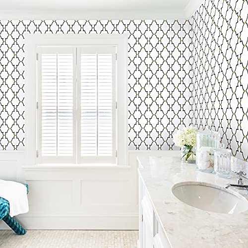 Timeet Black and White Trellis Wallpaper Peel and Stick Wallpaper 17.7"x78.7" Self Adhesive Removable Wallpaper Waterproof for Shelf Liner Drawer Room Wall Decor Film Vinyl Roll