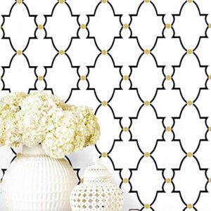 Timeet Black and White Trellis Wallpaper Peel and Stick Wallpaper 17.7"x78.7" Self Adhesive Removable Wallpaper Waterproof for Shelf Liner Drawer Room Wall Decor Film Vinyl Roll