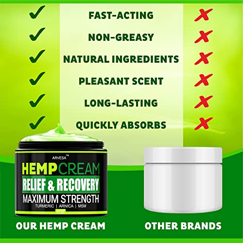 Natural Hemp Cream for Joints, Back, Neck, Elbows with Hemp + Turmeric + Arnica | Natural Hemp Oil Extract Gel - Made in The USA - 4 fl oz