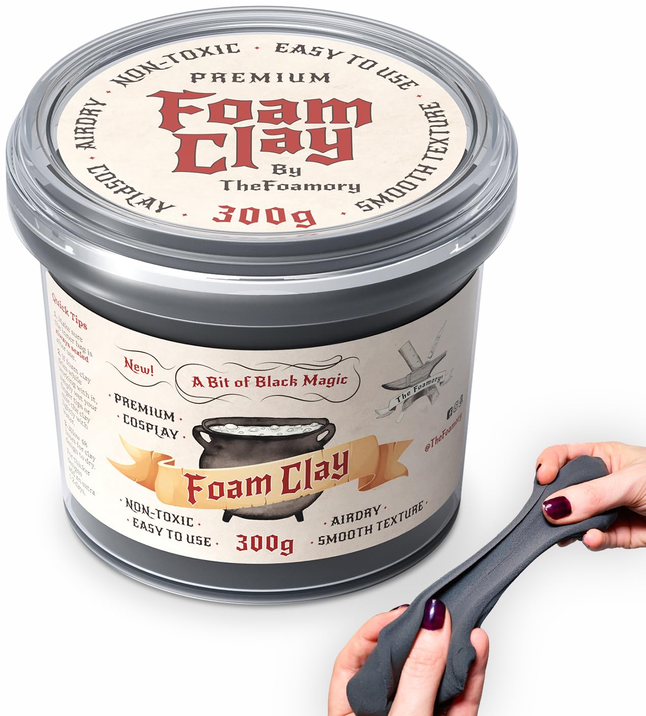 The Foamory Moldable Cosplay Foam Clay (300g Black) High Density Air Dry Clay, EVA Foam Sands Paints Easily, Non-Toxic Safe for Kids, Adults & Crafts