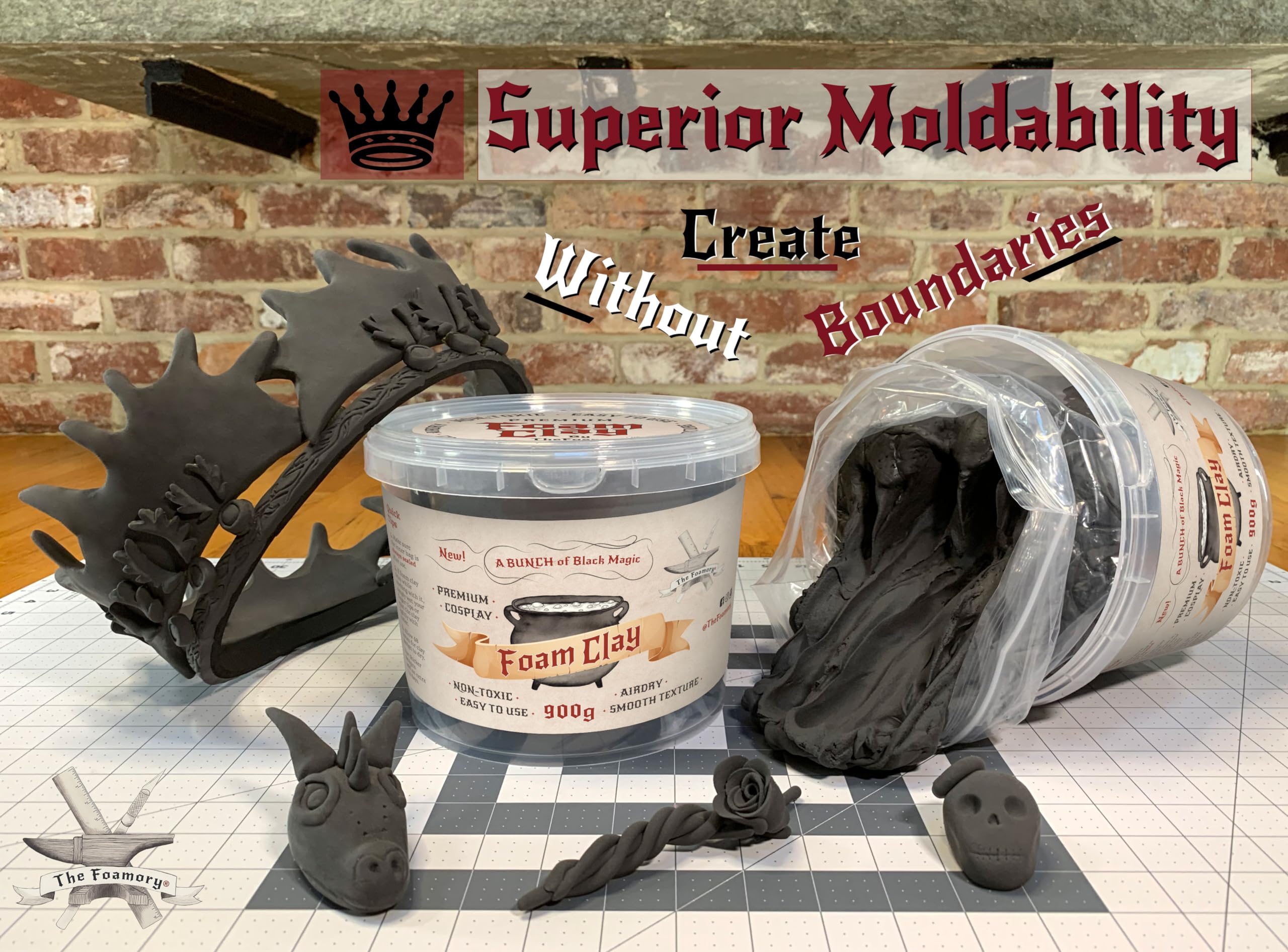 The Foamory Moldable Cosplay Foam Clay (300g Black) High Density Air Dry Clay, EVA Foam Sands Paints Easily, Non-Toxic Safe for Kids, Adults & Crafts