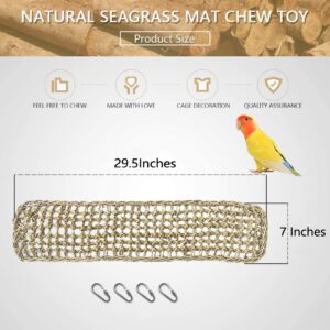 Bird Seagrass Mat 29.5"×7" Parrot Natural Grass Woven Net Hammock Hanging on Cage with Hooks Parakeet Climbing Rope Ladder Chew Toys for Pigeon Cockatiel Conure Budgie Cockatoo Rat