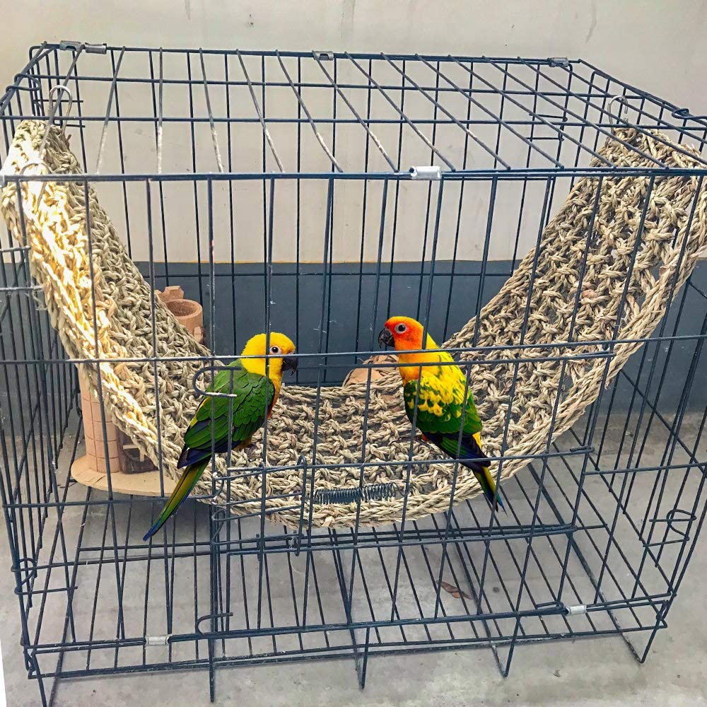 Bird Seagrass Mat 29.5"×7" Parrot Natural Grass Woven Net Hammock Hanging on Cage with Hooks Parakeet Climbing Rope Ladder Chew Toys for Pigeon Cockatiel Conure Budgie Cockatoo Rat