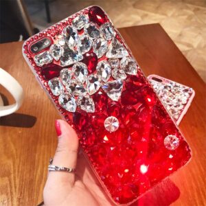 case for galaxy a40,3d handmade luxury sparkle stunning stones crystal rhinestone bling diamond glitter case for samsung galaxy a40 2019 (5.8 inch)(a white/red)