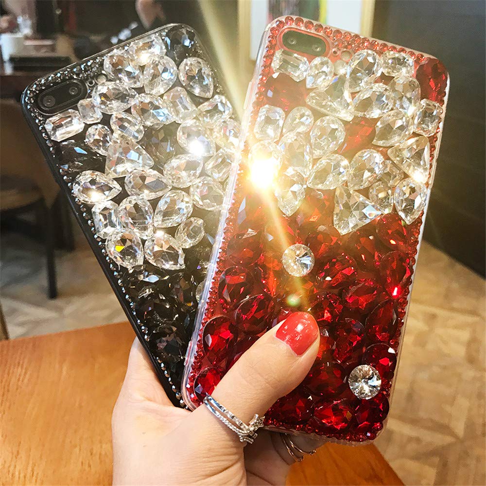 Case for Galaxy A40,3D Handmade Luxury Sparkle Stunning Stones Crystal Rhinestone Bling Diamond Glitter Case for Samsung Galaxy A40 2019 (5.8 inch)(A White/Red)