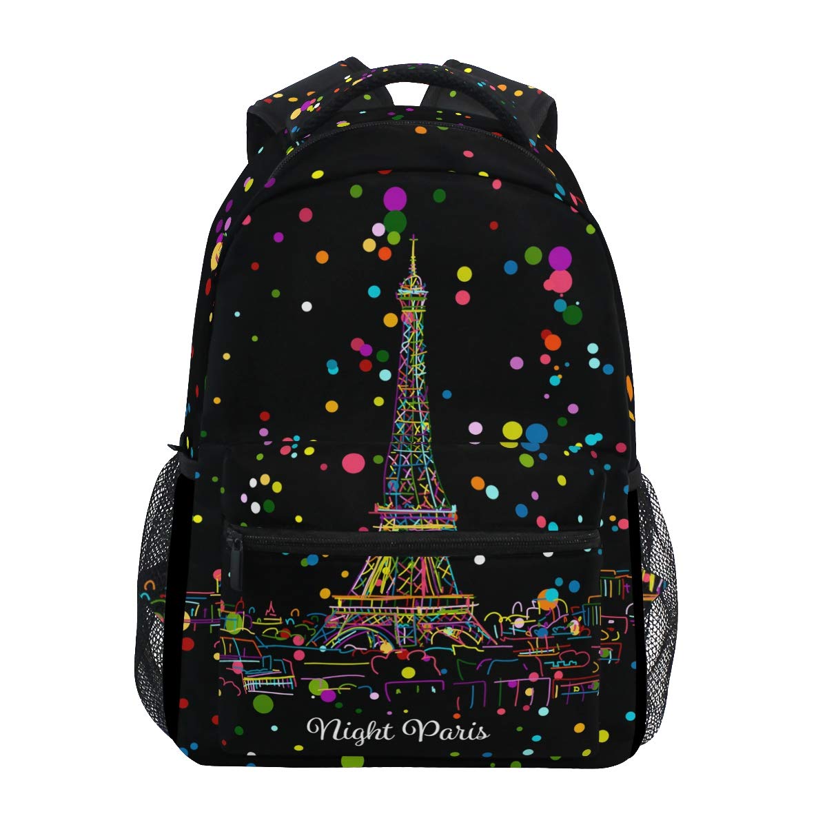 ALAZA Night Paris Eifel Tower Colorful Polka Dot Stylish Large Backpack Personalized Laptop iPad Tablet Travel School Bag with Multiple Pockets for Men Women College