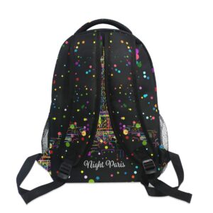 ALAZA Night Paris Eifel Tower Colorful Polka Dot Stylish Large Backpack Personalized Laptop iPad Tablet Travel School Bag with Multiple Pockets for Men Women College