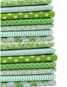 mscftfb 14 pieces assorted 7 designs square fabric bundles sewing square patchwork precut fabric scraps for diy quilting applique doll dress making (green)